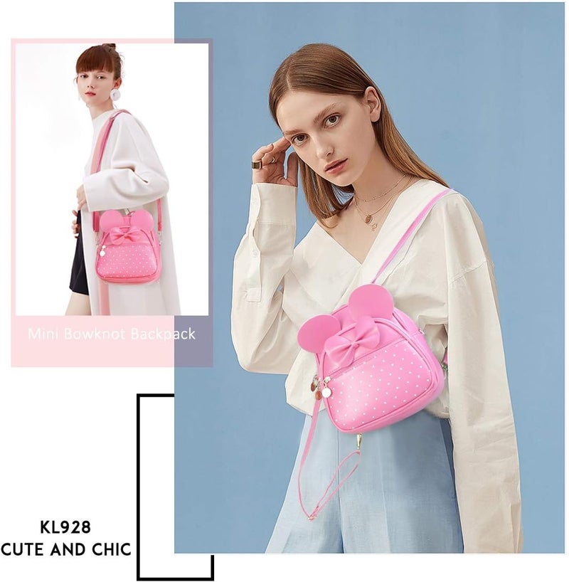 KL928 Girls Mini Backpack Bowknot Polka Dot Cute Small Daypacks Convertible Shoulder Bag Purse for Women - Image 5